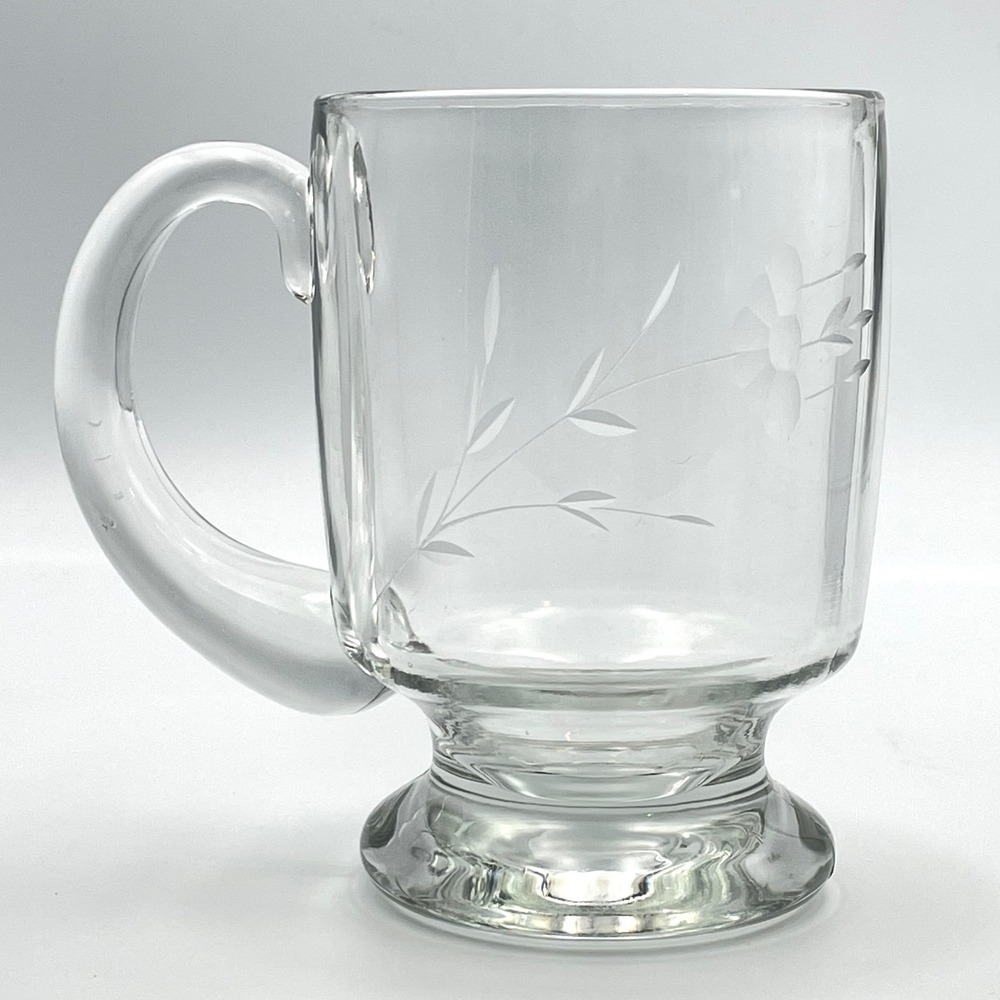 Vintage Princess House Heritage Glass Pedestal Coffee Mug Floral Etched - Read